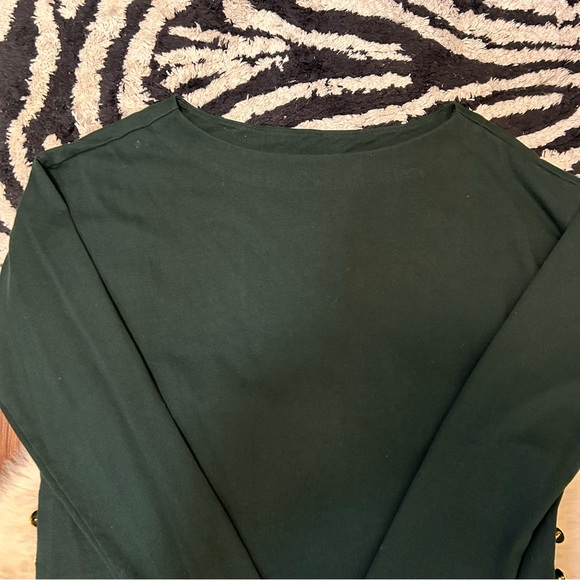 Ralph Lauren Lauren Hunter Green Boat Neck Shirt with Gold Logo Buttons Size med - Picture 2 of 7